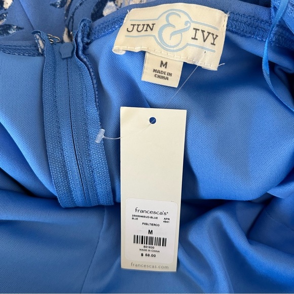 NWT, Jun & Ivy Women’s Empire Waist Tiered Floral Blue Mini Dress, Size Medium - Picture 2 of 7
